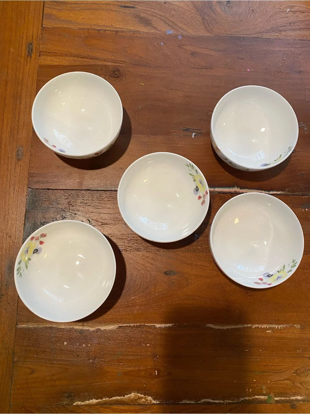Mikasa White Dessert Bowls with Multicolor Floral Accents - Set of 5